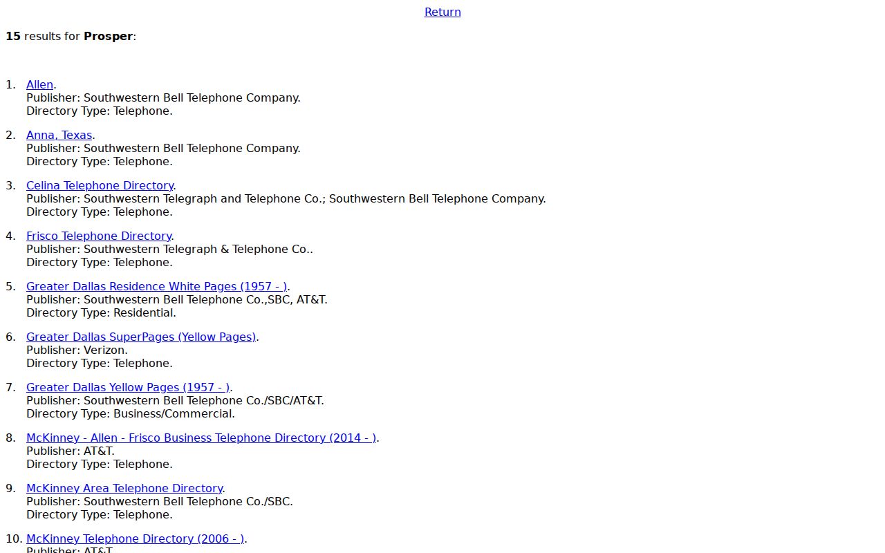 Allen city directory and telephone directory listings at the Briscoe Center