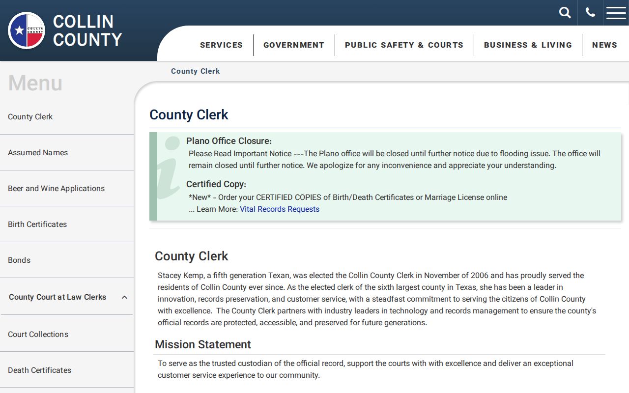 Allen residents directory view of the Collin County Clerk records page
