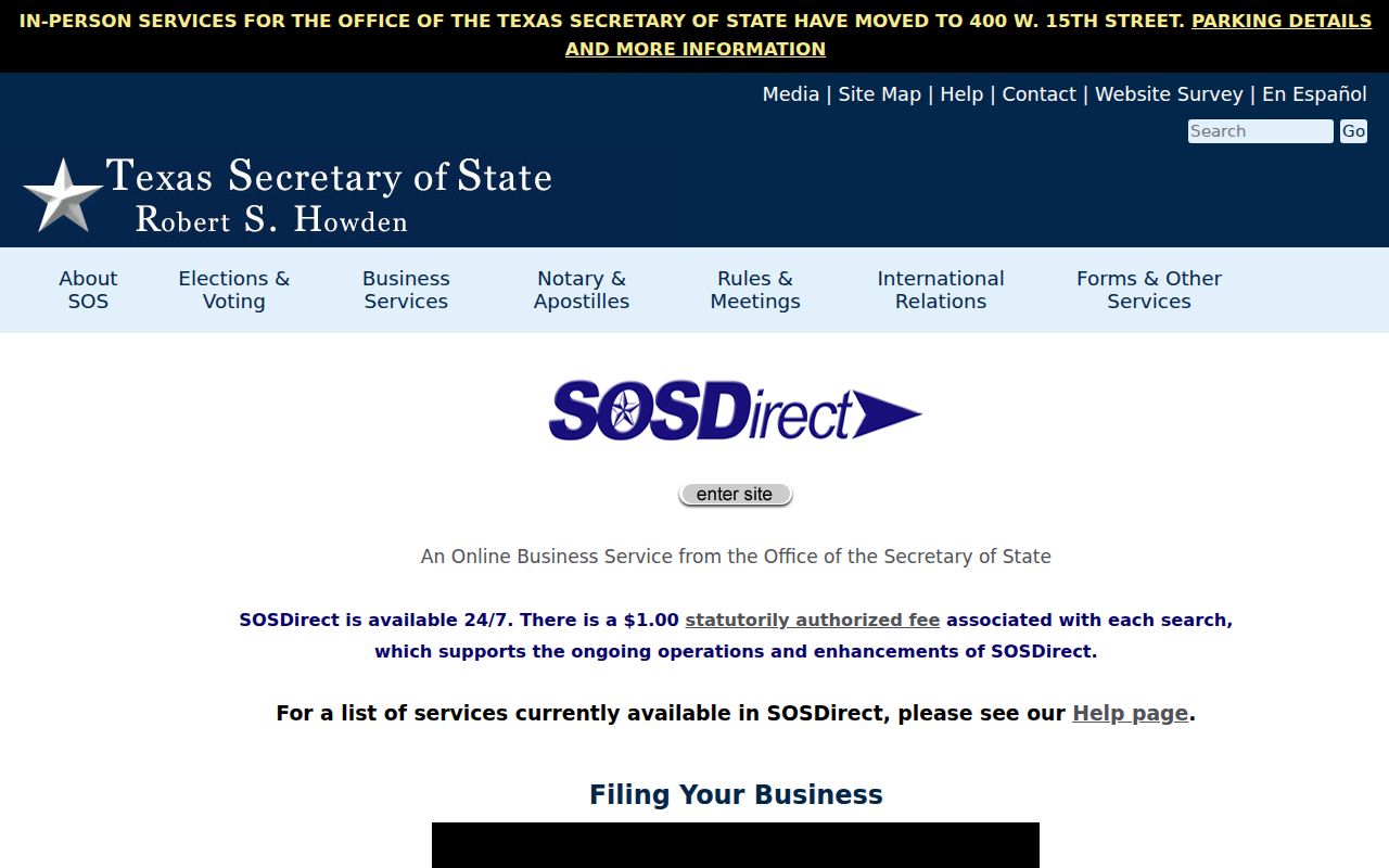 Allen residents directory view of Texas SOSDirect public entity search