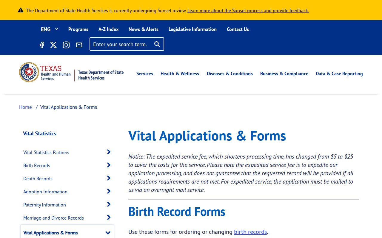 Allen resident lookup Texas vital record applications