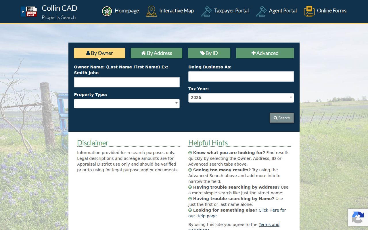 Allen ZIP code directory CCAD property search fields