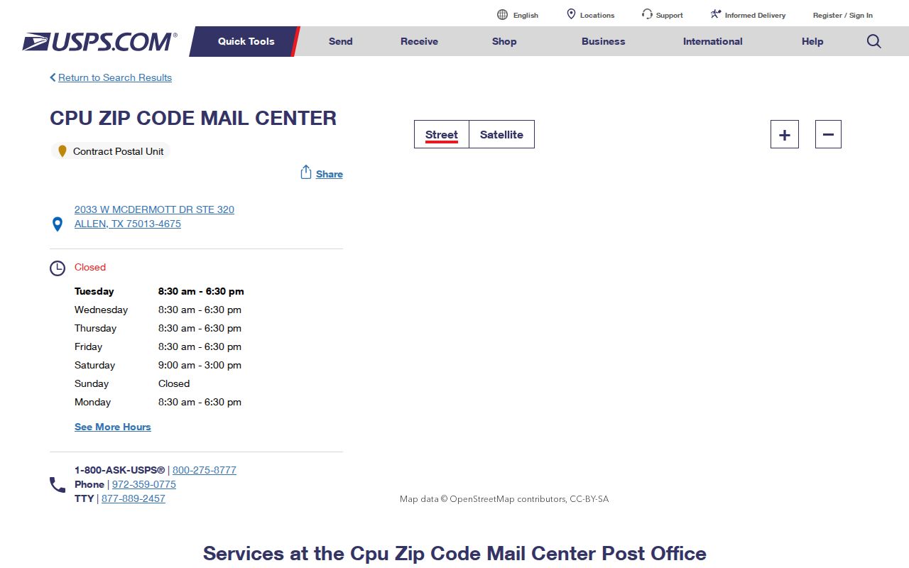 Allen ZIP code directory USPS 75013 mail center record